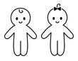 Cute simple baby boy and girl doodle icon