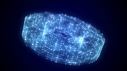 Aufkleber - Abstract blue torus with connecting dots and lines. Wireframe technology torus. Big data visualization. 3d rendering.