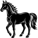 Fototapeta Konie - horse illustration, black horse silhouette vector illustration,icon,svg,animals,acoustic horse characters,Holiday t shirt,Hand drawn trendy Vector illustration,horse on black background
