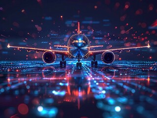 Wall Mural - smart digital airplane , artificial intelligence in aviation technology. flight navigation, safety protocols, and fuel efficiency. air travel.
