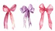 Illustration of watercolor ribbons and bows for Valentine's Day, isolated on a white background, clipart illustration for festive occasions