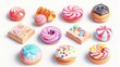 3D render, collection of sweet candy and dessert stickers, isolated on white background. Labels and tags for confectionery manufacturers.
