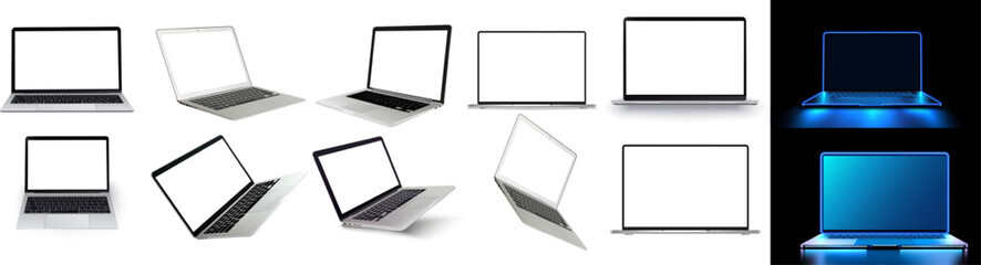 Leinwandbilder - Laptop mock up with transparent screen isolated background. Flying laptop mock up. Vector illustration