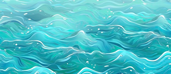 Wall Mural - A detailed close up of a painting depicting fluid azure waves in the ocean, showcasing the intricate patterns of marine biology in electric blue tones