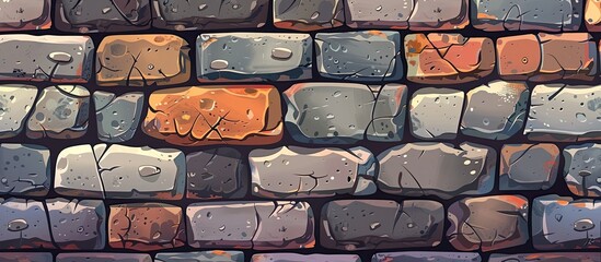 Sticker - A close up of a colorful brick wall showcasing the art and beauty of different colored bricks. The unique pattern creates a stunning facade