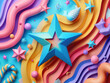 Star futuristic background, 3D render clay style, Abstract geometric shape theme, colorful