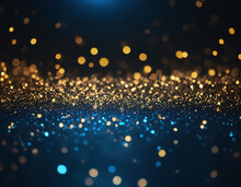 Close-up Of Gold And Blue Glitter Haphazardly Scattered On A Dark Background, Creating A Blurred Effect. The Glitter Shimmers And Reflects Light, Adding Lustre To The Dark Background.