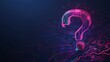 An abstract pink and blue neon banner with a question mark. Technology, science concept. Horizontal image with copy space.