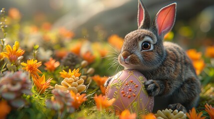 Wall Mural - easter bunny with easter eggs