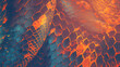 Snake skin texture wallpaper background design. Light orange and blue color palette.