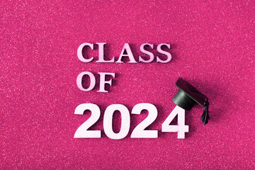 Canvas Print - Class of 2024 text with graduated cap. Graduation holiday concept.