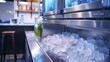 Commercial kitchen refrigerator with ice inside for restaurant or food service establishment concept