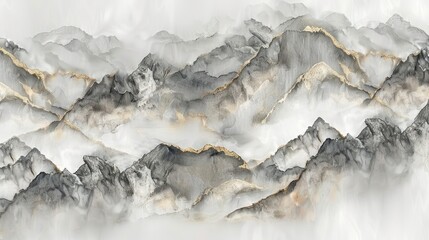  A detailed painting of a vast mountain range under a cloudy sky