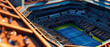 Professional tennis cort, stadion, arena. An aerial view.  3d scene. Sport lifestyle background. Copy space. Top view. Mockup or banner for sports competitions. Generative ai