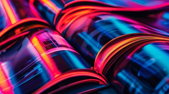 stack of magazines in neon light