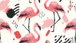 Seamless pattern with pink flamingos. Simple design