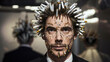 A captivating photograph of a close-up man , with hair made our of lot of cigarette, make it artistic. Generative Ai