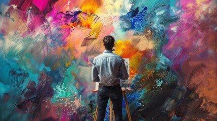 Canvas Print -  KSThe_artist_is painting on an easel with a colorful