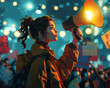 Human rights activist, Justice, fighting for equality, standing in front of a crowd, holding a megaphone, surrounded by protest signs Realistic, Spotlight, Depth of Field Bokeh Effect