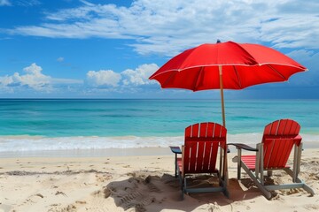 Wall Mural - Beach chairs and umbrella on the beach	