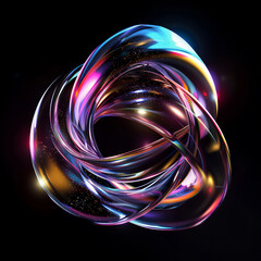 Wall Mural - Colorful glow 3d abstract  hologram  of random spin motion shape with dark background