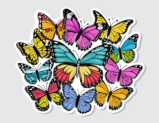 Poster - Colorful butterfly sticker vector illustrations. Generative AI. Generative AI