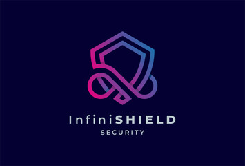 Wall Mural - Security Logo, abstract shield and infinity combination, usable for technology and security company logos, vector illustration