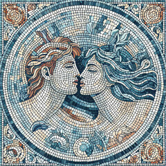 Ancient roman mosaic illustration on the theme of love
