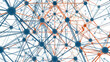 Abstract network concept with interconnected lines and dots representing communication, technology, and data analysis on a gradient blue to white background.