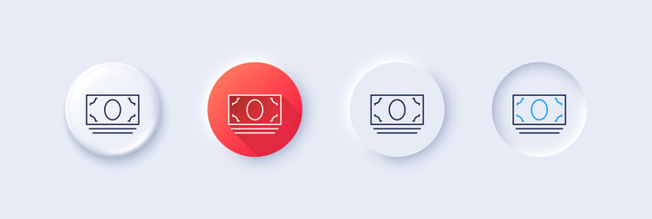 Wall Mural - cash money line icon. neumorphic, red gradient, 3d pin buttons. banking currency sign. atm service s