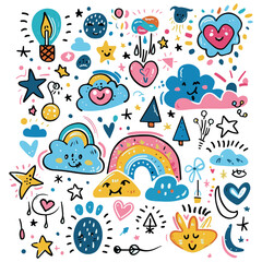  Lovely hand drawn doodle collection set, vector illustrations isolated on white background