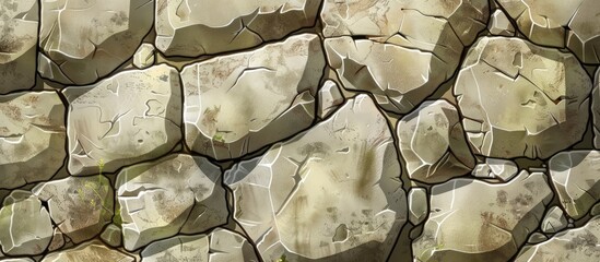 Sticker - A detailed closeup of a stone wall constructed from large rocks, showcasing the natural material of bedrock formed into a beautiful pattern as building material