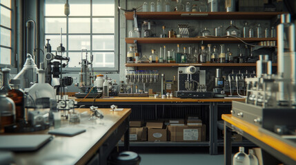 Wall Mural - A chemical analysis laboratory with gas chromatographs and spectrometers, temporarily paused but ready to analyze the chemical composition of samples