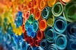 Colorful rolled up paper installation on wall. Generative AI