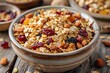 Close-up of a bowl of granola mix with almonds, cashews, oats