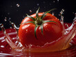 red tomato fresh vegetable splashing in water