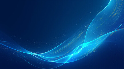 Wall Mural - Blue lines float like waves on a dark background, technology or digital style blue and black background. Can be used as computer desktop wallpaper and slideshow background with black whiteout areas