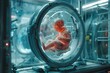 A prenatal examination with AI technology, visualizing the baby in futuristic detail