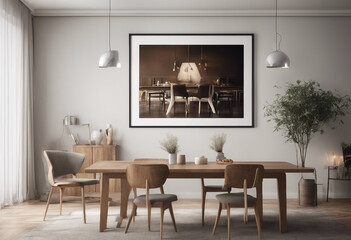 Wall Mural - Mock up poster frame in dining room interior background