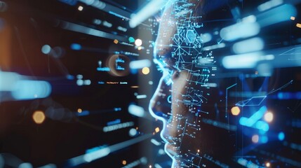 a computer programmer coding on a modern computer with artificial intelligence. areas of expertise: 