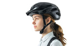 Fototapeta Motyle - Bike helmet - woman putting biking helmet on transparent