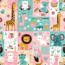 Animal Themed Colorful Cute Baby And Children Patterns