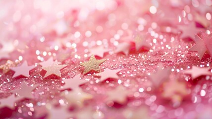  Pink glittery stars on a sparkling background - A vibrant image featuring pink stars and a glittery backdrop that exudes a festive or celebratory mood