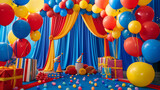 Fototapeta  - Colorful Birthday Celebration Scene with Balloons and Presents