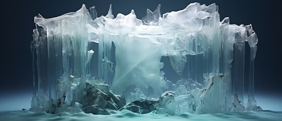 An artistic illustration of a shirt frozen within an iceberg, with seaweed accents visible through the translucent ice