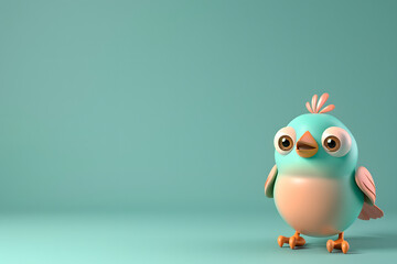 Wall Mural - Cute 3D cartoon bird on background with Space for text.
