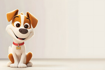 Wall Mural - Cute 3D cartoon funny dog on background with Space for text.