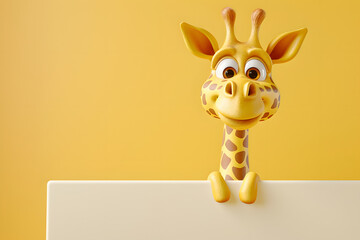 Wall Mural - Cute 3D cartoon funny giraffe on background with space for text.