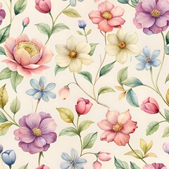 Colorful flowers watercolor seamless patterns 3