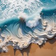 © AnGi - ocean waves breaking on the beach, abstract sculpture, blue water and white flowers